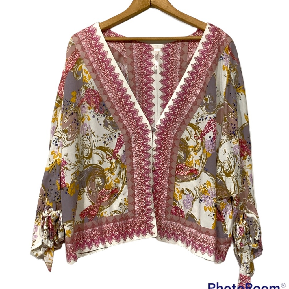 Free People Catch Me If You Can Coquette Feminine Floral Print Blouse M - Picture 2 of 14